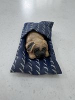 Sleeping Pug Dog Figurine Ornament Puppy In Bed Resin Miniature Dog Statue