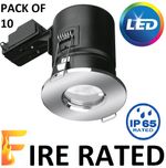10x LED FIRE RATED GU10 - IP65 DOWN LIGHT SPOT LIGHT FLUSH BATHROOM CHROME 240V 