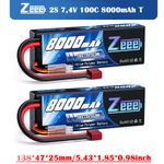 2x Zeee 7.4V 2S Lipo Battery 8000mAh T Connectors 100C  for RC Car Boat Airplane
