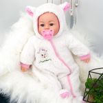 18” Baby Doll Girl Soft Bodied Toy with Sounds & Dummy BiBi Doll White Jumpsuit