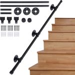Durable Black Stair Handrail - 2.43M Wrought Iron Banister with Installation Kit
