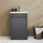 Bathroom Vanity Unit Basin Sink Storage Cabinet Furniture 2 Door 600mm Grey MDF