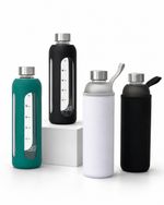 Glass Motivational Water bottle 1L & 550ml Time Markings Tracker Bpa Free