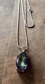 Rainbow Mystic quartz pendant with 925 silver snake chain