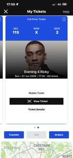 Evening 4 Ricky AO Arena Manchester 07 June 2026 17:30 Sec 115