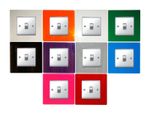 SINGLE LIGHT SWITCH SOCKET FINGER PLATE COLOURED ACRYLIC SURROUND FREE P & P