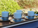 Vintage Letang Remy France Espresso Cups Saucers Set 4 Chrome Inox Mid Century