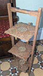 Vintage Anglo-Indian Folding Carved Wooden 3 Tier Display Stand Inlaid