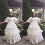 Lace Tiered Wedding Dresses Plus Size  Short Puff Sleeve Bridal Gowns A-Line