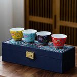 Set of 4 Chinese Jingdezhen Enamel Teacups Ceramic Kung Fu Tea Set With Box #1