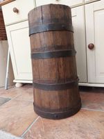 Antique wooden butter churn,  tall coopered oak barrel, umbrella stick stand