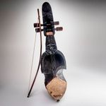 Vintage Nepali Hand Carved Sarangi Folk Instrument + Bow Nepal Himalayan Display