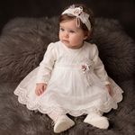 Baby Girl Toddler Special Occasion Lace Dress Headband IVORY