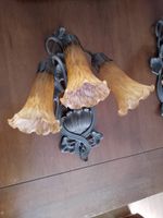 1 pair of art nouveau wall lights Amber glass shades sz 16"x13"