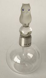DOUGLAS PELL 1986 STERLING SILVER COLLAR FROSTED GLASS OWL TOP SCENT BOTTLE !
