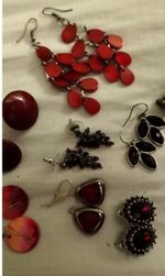 Vintage Silver Tone Earring Job Lot With Shell, Garnet Lucite Cloissione & Glass