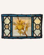 Victorian Stained Glass Window Fragment with Painted Fruit & Floral Centre 