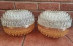 2 x 1960's Space Age UFO Two Tone Amber Clear Lucite Ceiling Light Vintage Rare