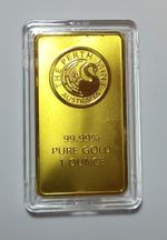 1 OZ GOLD BAR. PERTH MINT. FINISHED IN .999 FINE 24 KARET GOLD.