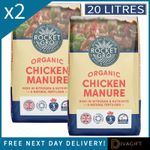 2 x ROCKET GRO ORGANIC CHICKEN MANURE 20L NATURAL FERTILISER GARDEN COMPOST SOIL