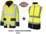 Dickies  3 in 1 Hi Vis Jacket Waterproof Fleece Bodywarmer Liner SA7006  RRP £80