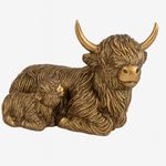 Highland cow ornament with calf lying Bronzed n Highland Cow Statue