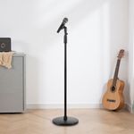 Metal Microphone Floor Stand with Round Base Adjustable Height 91-165cm