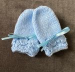 Hand  Knitted Blue Baby Mittens 0-3 Months (3)