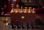 1862 Antiqued Staunton Chessmen and Mahogany Deluxe Box
