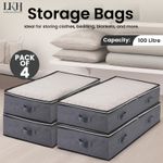 Under Bed Storage Organisers 100L Foldable Clothes Box with Zipper Handles 4 PK