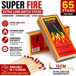Super Fire Extra Long Match Sticks (15cm) 1 - 12 Boxes, 65x Each - Extended Burn