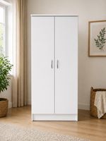 Ready Assembled White 2 Door Wardrobe With Hanging Rail Shelf Bedroom Furniture