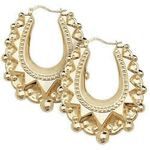 Victorian 9ct Yellow Gold on Silver LARGE Spiked Oval Gypsy Creole Hoop Earrings