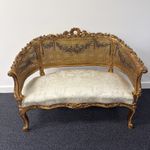 Louis XVI Gilt Sofa Settee Reupholstered Silk Cotton French Hand Painted Rattan