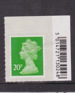 GB SG U2924 MNH MINT STAMP DEFINITIVE 20p BRIGHT GREEN MA13 MAIL BARCODE TAB