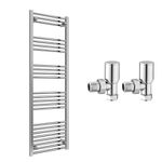 Reina Capo Flat Chrome Bathroom Heated Towel Rail 1800 x 600 and Manual Valves