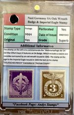 Third Reich Nazi Germany, SA Oak Wreath stamp and Imperrial Eagle Stamp