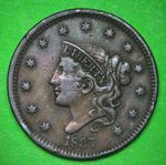 1837 United States Coronet LIberty Head LARGE CENT Copper Coin. Beaded Cords