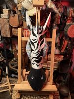 Rare Vintage African Style Carved Wooden Zebra Mask Black White Wall Decor