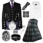 Men's Prince Charlie 9 PCS Scottish Outfit Traditional 8 Yard Kilt Outfit Set