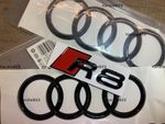 Audi R8 Gloss Black Badge Set - Front / Rear Rings + Boot Badge Trunk Emblem V8
