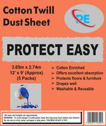 Cotton Twill Dust Sheet Decorating Paint Protection (3.6m x 2.7m)-5 Packs