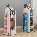 360° Rotating Kids Childrens Freestanding Bookshelf Bookcase House Shaped