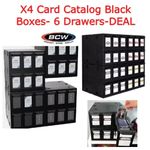 4 BCW 6 Drawer Card Catalog Black Boxes Stackable Acid Free w/ Clear Partitions