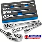 6 Pcs 1/4" 3/8" 1/2" Flex Head Ratchet Set 72 Tooth Swivel Head Ratchet Wrench