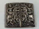 Antique Indian Hindu Goddess Lion Silver Tone Large Belt Buckle Relief