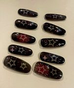 Shiny Full Cover Oval Press-On Nails, Medium, Black Multicolour Star Print