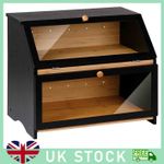 Bamboo Wooden Bread Bin Double Layer Board Kitchen Storage Box