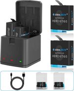 Coolshow Hero 8 7 6 5 Battery 1220mAh (2 Packs) and Triple Charger Black