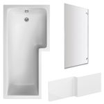 L Shape 1700x850 Shower Bath Set - Front Panel & Chrome Square Hinge Screen, Rig